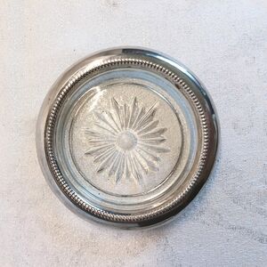 Glass Coaster with Beaded Silver Plated Rim